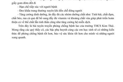 BÀI TUYÊN TRUYỀN VỀ CÁCH PHÒNG CHỐNG BỆNH LAO