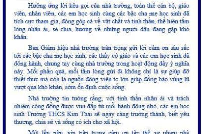 THẦY VÀ TRÒ TRƯỜNG THCS KIM THÁI CHUNG TAY – HƯỚNG VỀ ĐỒNG BÀO LŨ LỤT THÂN YÊU